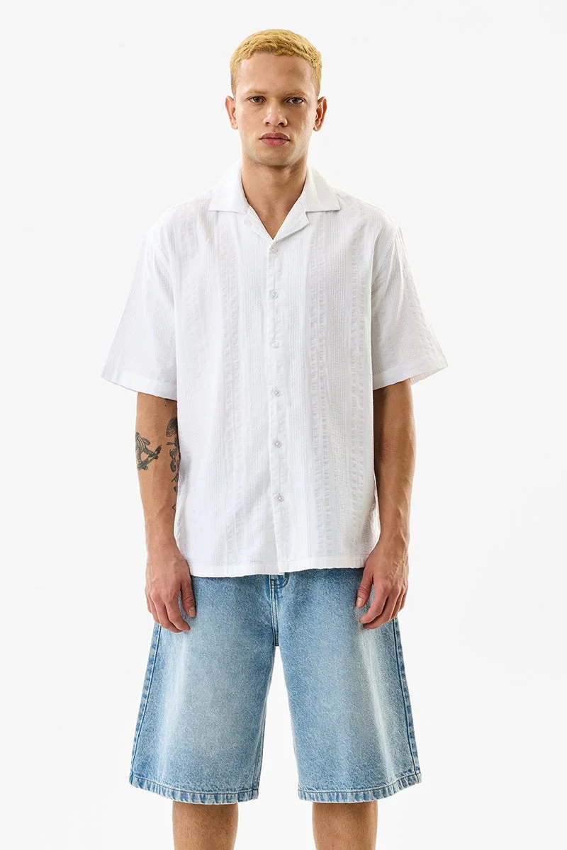 SNITCH White Textured Half Sleeve Boxy Shirt