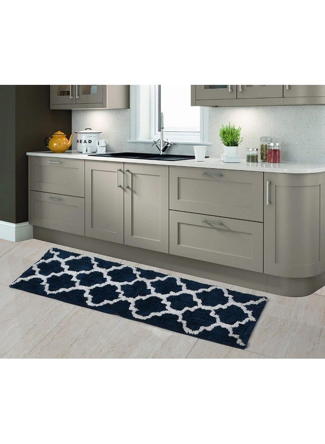 AEROHAVEN™ Glorious Super Soft Microfiber Abstract Moroccan Designer Anti Slip Kitchen/Bedside Runner Rug (Blue, 40 cm x 120 cm) - Image 1