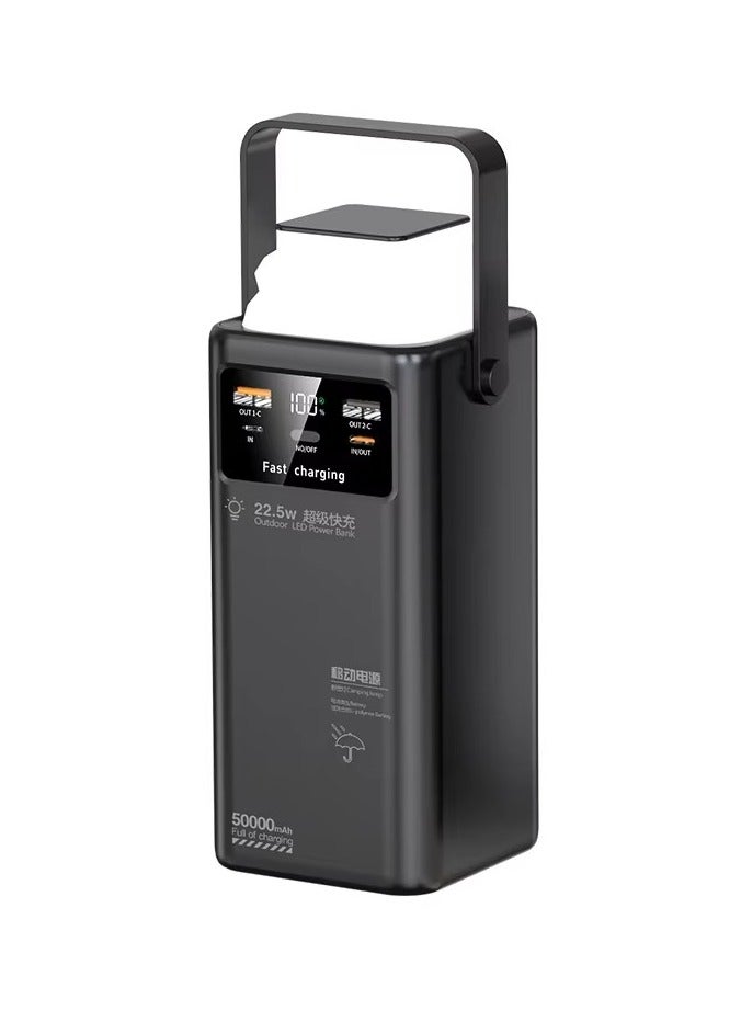 LEVINO 50,000mAh PD Power Bank with LED Display, 22.5W Fast Charging, 4 Built-in Cables & Camping Lamp – Black - Image 2