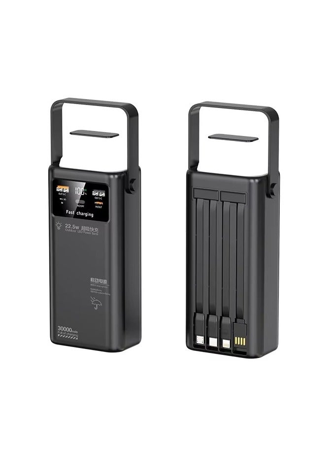 LEVINO 50,000mAh PD Power Bank with LED Display, 22.5W Fast Charging, 4 Built-in Cables & Camping Lamp – Black - Image 3