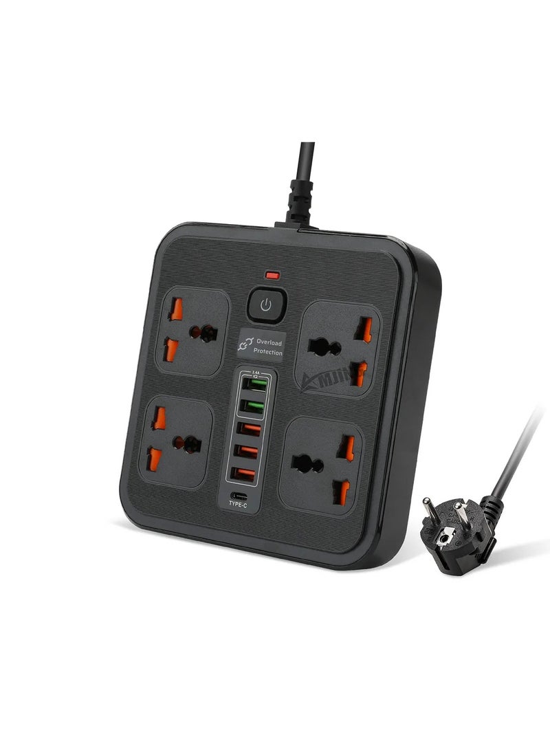 Power Strip Surge Protector with 4 AC Outlets, 5 USB Ports & 1 Type-C, Extension Cord Flat Plug, Compact Desktop Station for Travel, Home & Office, Overload Protection - Image 1