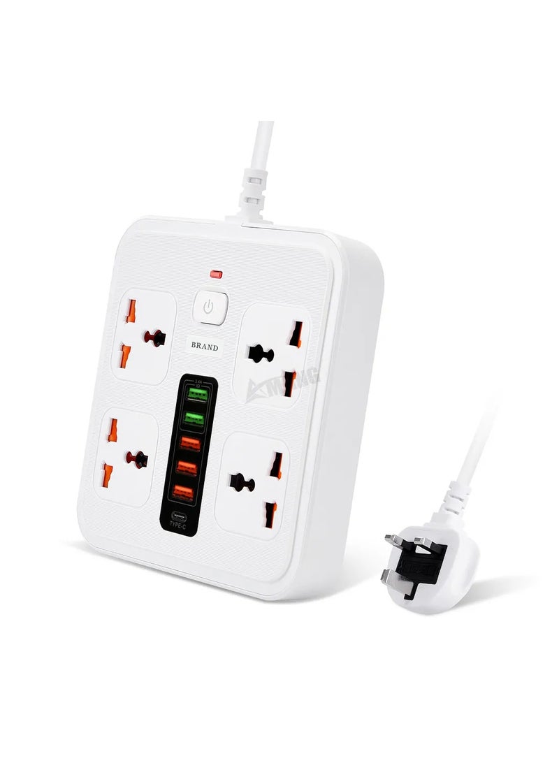 Power Strip Surge Protector with 4 AC Outlets, 5 USB Ports & 1 Type-C, Extension Cord Flat Plug, Compact Desktop Station for Travel, Home & Office, Overload Protection - Image 3