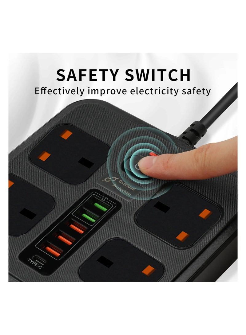 Power Strip Surge Protector with 4 AC Outlets, 5 USB Ports & 1 Type-C, Extension Cord Flat Plug, Compact Desktop Station for Travel, Home & Office, Overload Protection - Image 5
