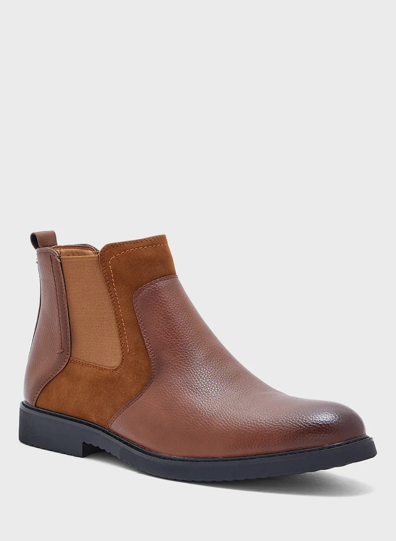 Robert Wood Faux Suede and Leather Chelsea Boots
