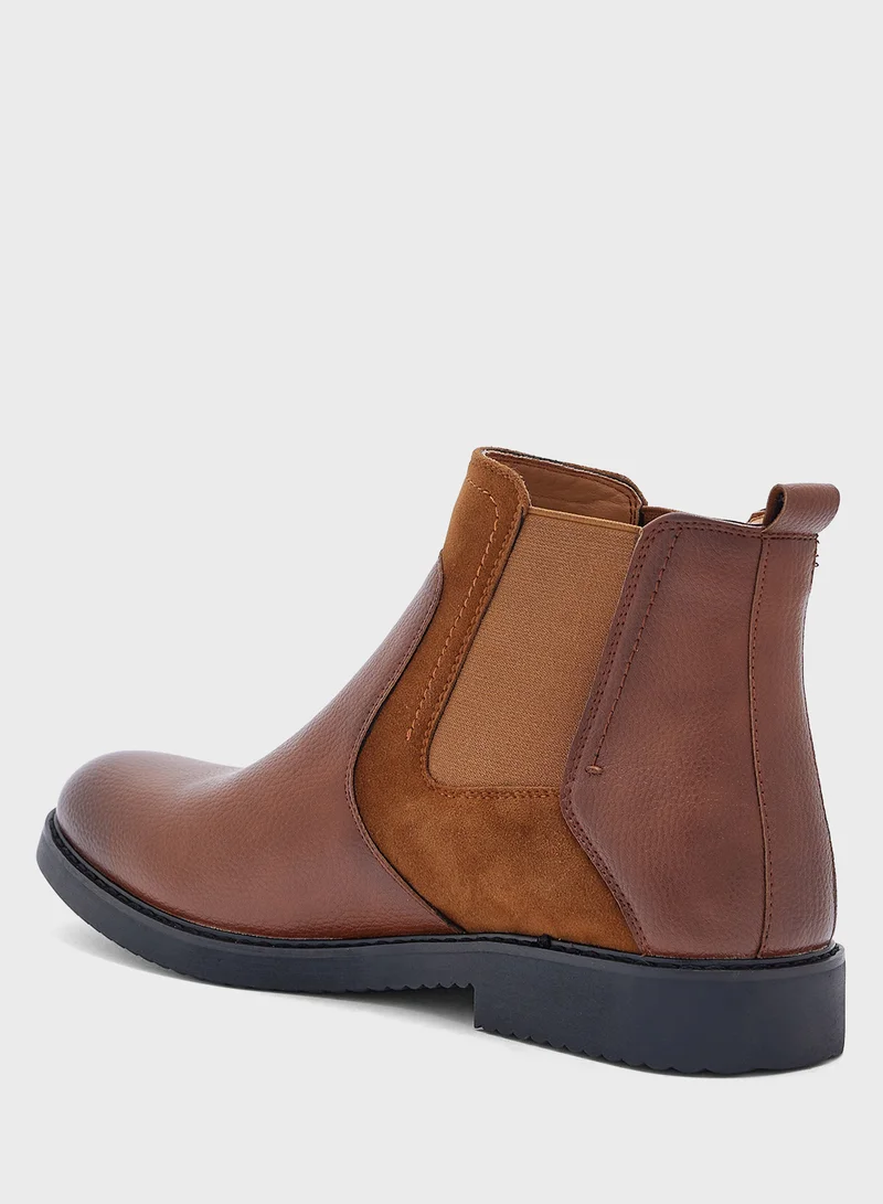 Robert Wood Faux Suede and Leather Chelsea Boots