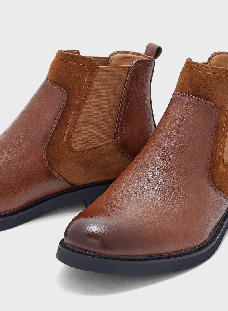 Robert Wood Faux Suede and Leather Chelsea Boots