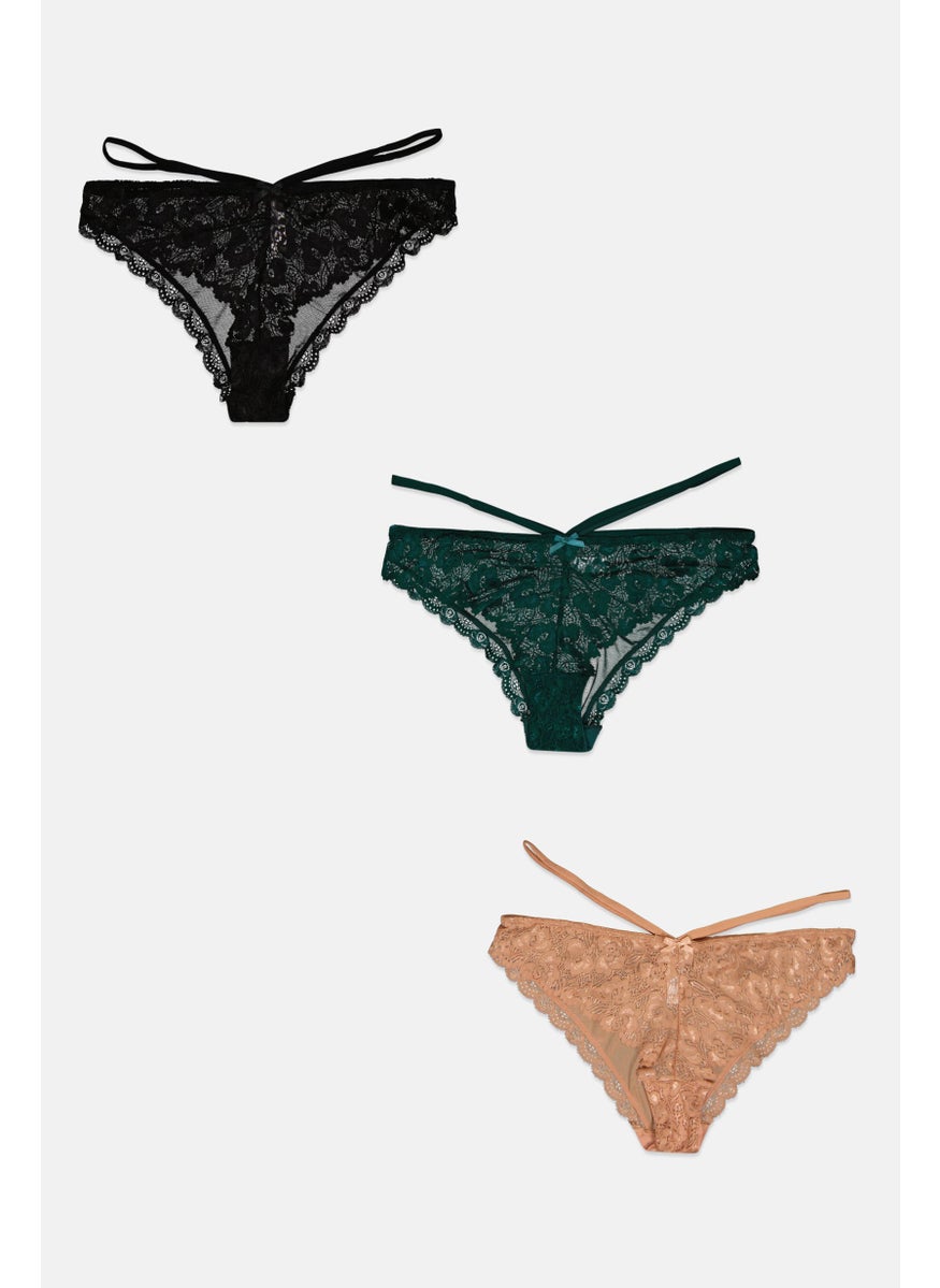 French Affair - Women 3 Piece Textured Pull On Panties, Black Combo - Image 1