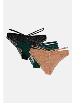Women 3 Piece Textured Pull On Panties, Black Combo