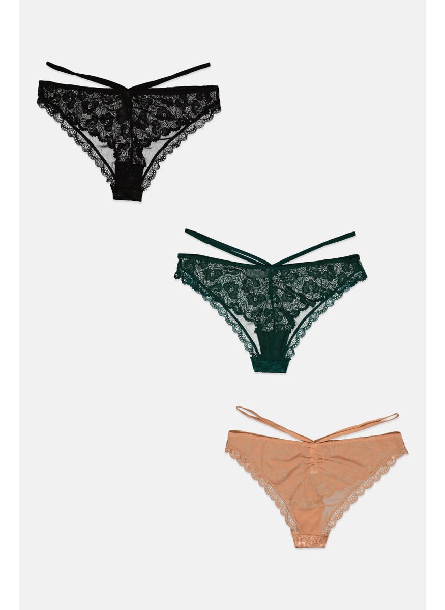French Affair - Women 3 Piece Textured Pull On Panties, Black Combo - Image 1