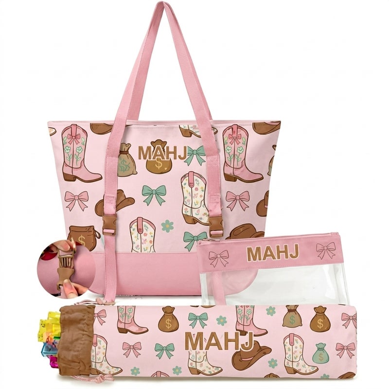 Three-Piece Canvas Cosmetic Bag Set, Cream Style - Image 3