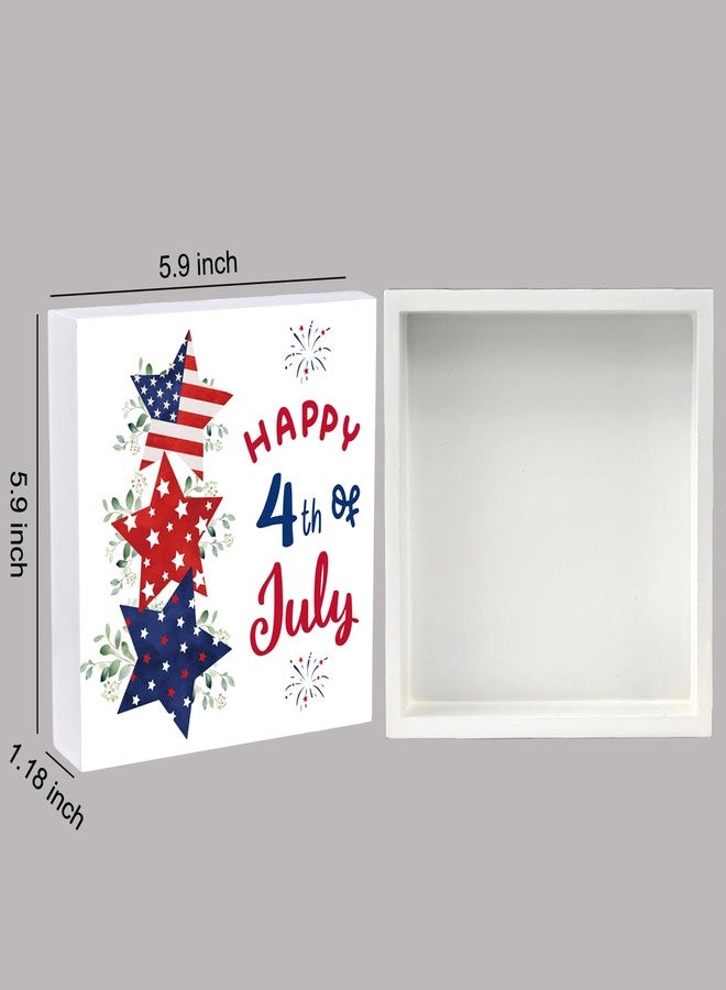 YUNKKIN 4th of July Decorations Patriotic Decor Fourth 4th of July Table Decorations Home Wooden Sign Red White and Blue Pentagram Rustic Room Office Bathroom Wood Shelf Desk Decor Season Sign 5.9 x 5.9 Inch - Image 2