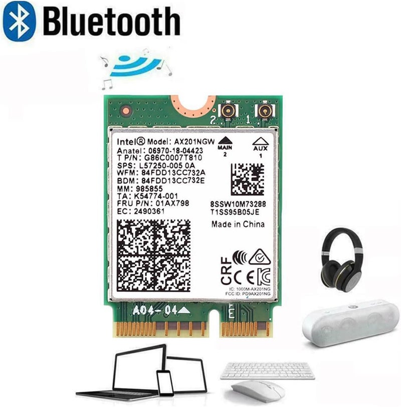 MQUPIN بطاقة AX201NGW WiFi 6، M.2 لابتوب 2.4Gbps 802.11ax. بطاقة AX201 اللاسلكية 11AX محول WiFi مع Bluetooth 5.2 Mu-Mimo لنظام Windows 10/11 64 بت، نظام Google Chrome OS، Linux (64 بت) - Image 2