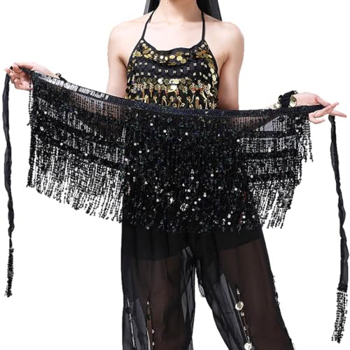 MUNAFIE Women's Belly Dance Hip Scarf Performance Outfits Skirt Festival Clothing Black,One Size - Image 1