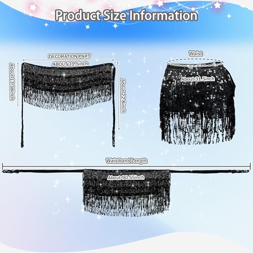 MUNAFIE Women's Belly Dance Hip Scarf Performance Outfits Skirt Festival Clothing Black,One Size - Image 2