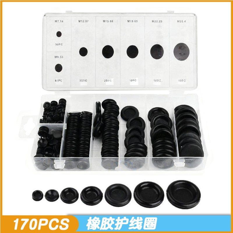 Black Rubber Protective Coil Wire Ring 170Pcs Boxed Single-Sided Rubber Protective Coil Outlet Ring O-Shaped Sealing Ring - Image 2