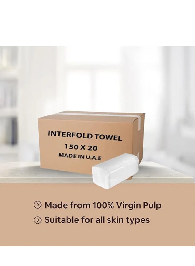 SAQOWARE Premium Quality 2-Ply Interfold Paper Towel – 220mm x 210mm – 150 Sheets per Laminated Pack – 20 Packs in Carton  – Soft, Strong, and Highly Absorbent Inter Fold Paper Towels for Home, Office and Commercial Use - Image 5