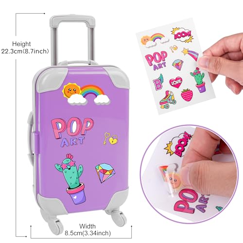 ebuddy 18 Inch Doll Clothes and Accessories School Supplies Playset Accesscories Doll Travel Suitcase Set Including Coat,Dress,Suitcase,Hairpin,Hair Ring,Stickers,Shoes (No Doll) - Image 3