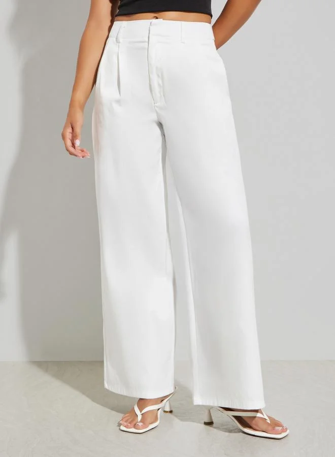 Styli White High Rise Wide Leg Trousers