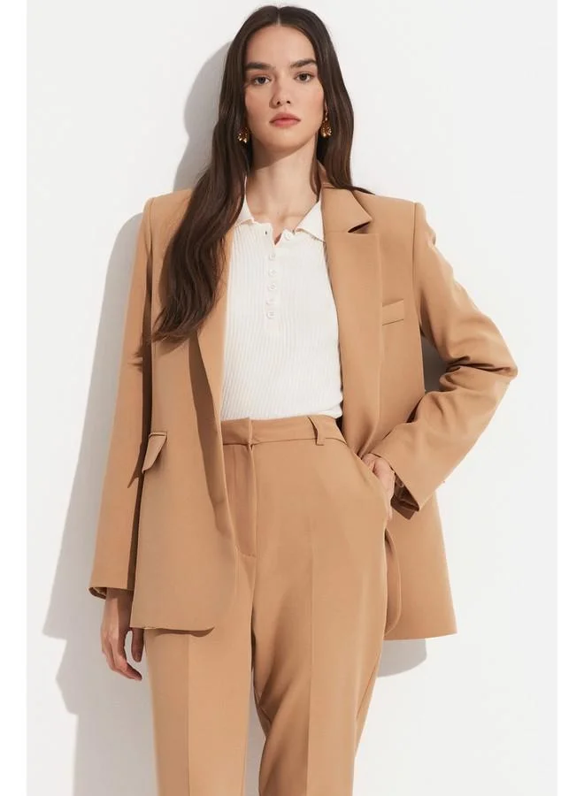 JUNE June Regular Fit Two-Button Blazer Jacket Beige