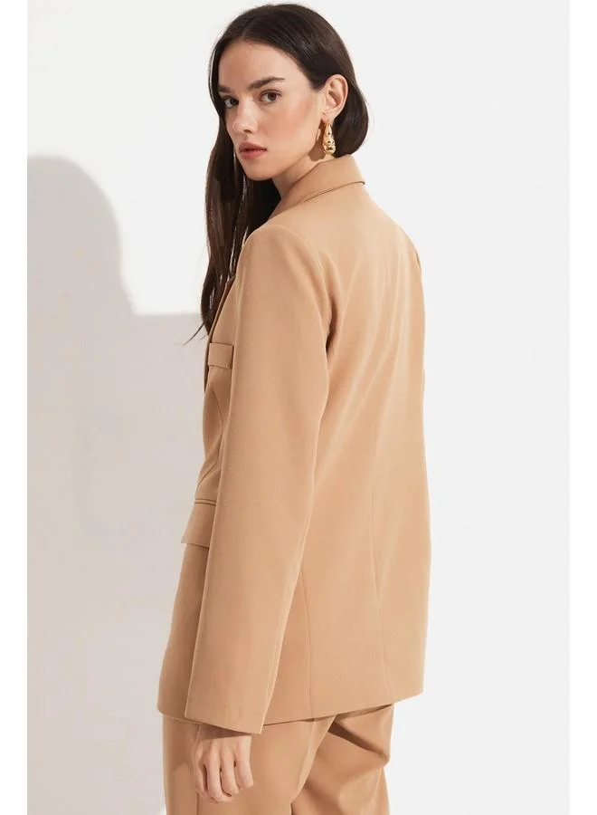 JUNE June Regular Fit Two-Button Blazer Jacket Beige