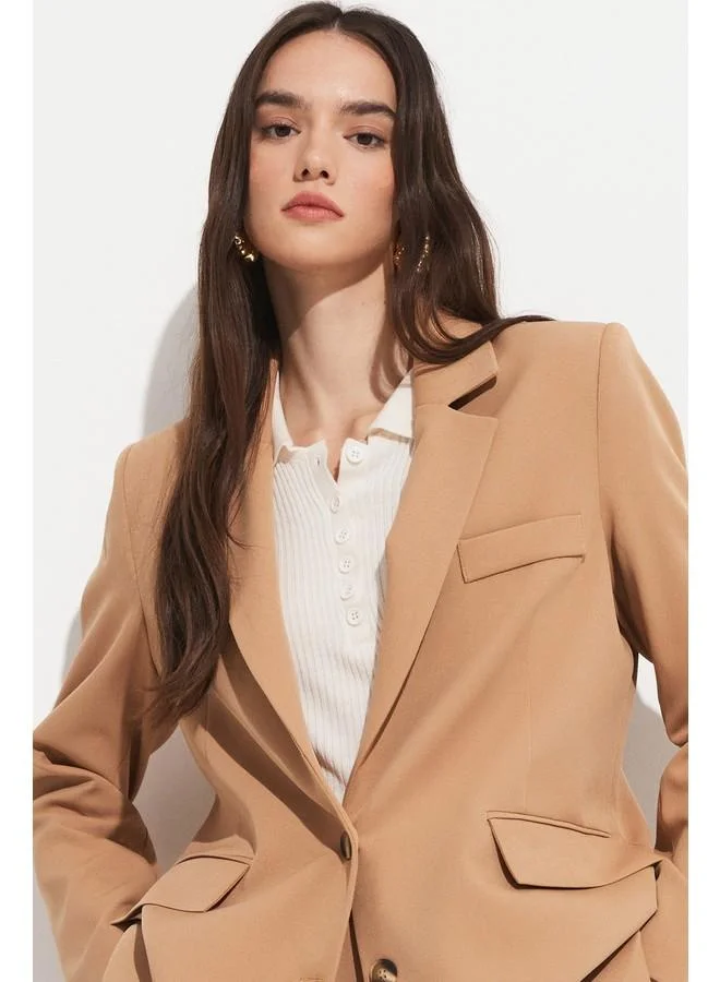 JUNE June Regular Fit Two-Button Blazer Jacket Beige