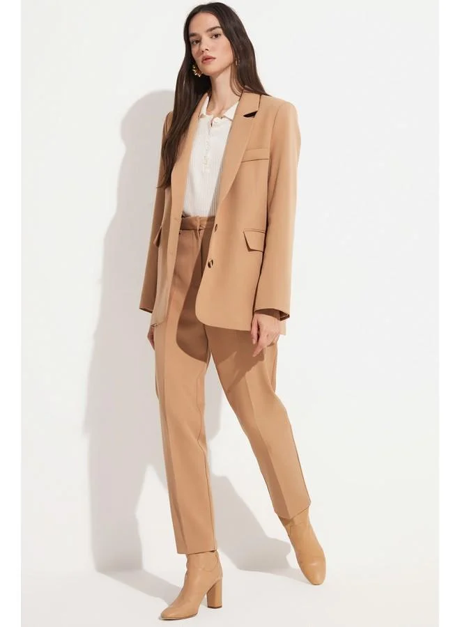 JUNE June Regular Fit Two-Button Blazer Jacket Beige