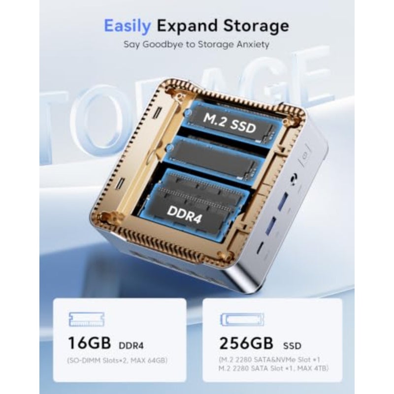 كمبيوتر صغير P2، Win 11-Pro Ryzen Embedded R2544 Beat 3500U/4300U/N150، حتى 3.7 جيجا هرتز، كمبيوتر مكتبي صغير 16 جيجا DDR4 512 جيجا SSD، Samll Pc Dual 4K/Ethernet/WiFi/BT (16، جيجابايت، 512، جيجابايت) - Image 4