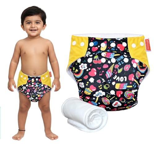 VParents Ice Cream Print Reusable and Adjustable Cloth Diapers With ulta absorbent Insert with 5 layers- washable (Multi Colour) - Image 1