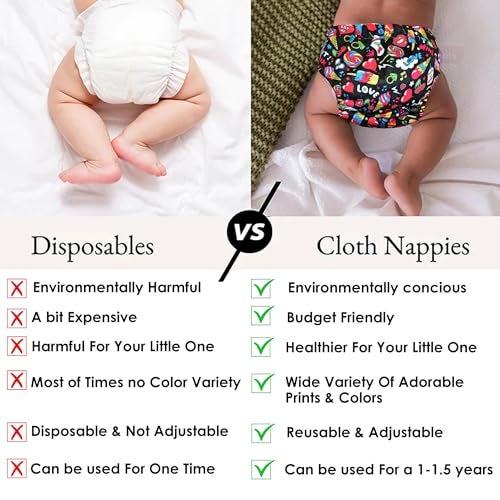 VParents Ice Cream Print Reusable and Adjustable Cloth Diapers With ulta absorbent Insert with 5 layers- washable (Multi Colour) - Image 5