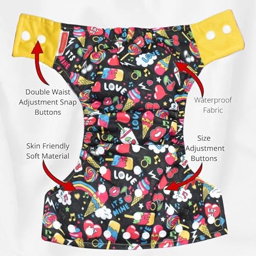 VParents Ice Cream Print Reusable and Adjustable Cloth Diapers With ulta absorbent Insert with 5 layers- washable (Multi Colour) - Image 4