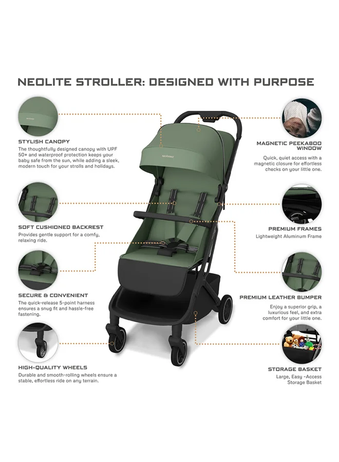 neobreez NEOLITE Ultra-Lightweight Cabin Size Approved Travel Compact Foldable Kids Baby Toddler Stroller, One-Hand Fold Baby Trolley, Adjustable Seat, UPF 50+Canopy, 0-4yrs,  22kg, 3yrs Warranty