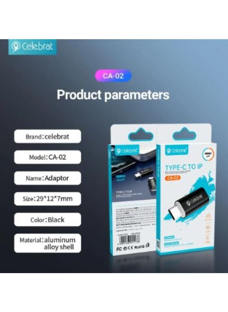 Celebrat - Celebrat CA-02 Aluminum Alloy OTG Adapter Support Type-C To Lightning interface Data Transfer With Mini Design And Charging Function For Multi Devies - Black - Image 1