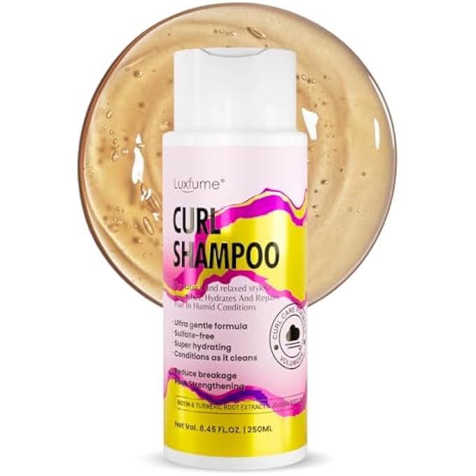 Curly Hair Shampoo for Natural Hair â€“ Hydrating Repair Formula with Biotin, Turmeric & Jojoba Oil to Reduce Breakage & Frizz, 8.45 oz