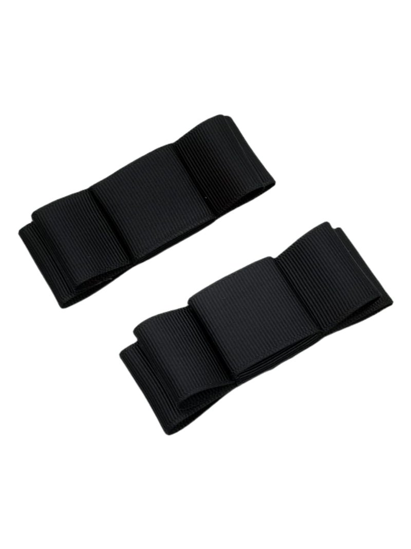 Douqu A Pair Simple Elegant and Retro Style Assorted Color Plain Ribbon Bow Butterfly High Heel Shoe Clips (Black) - Image 1