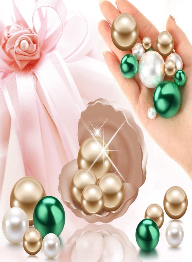 جيديف مجموعة جاديف من 200 قطعة من خرز اللؤلؤ لتزيين المزهريات وقطع الزينة المركزية، خرز مكياج لؤلؤي بدون ثقوب لحفلات الزفاف والعطلات وحفلات المنزل وحامل فرش المكياج، مقاسات 10/14/20/30 مم (ذهبي، أخضر، أبيض) - Image 2