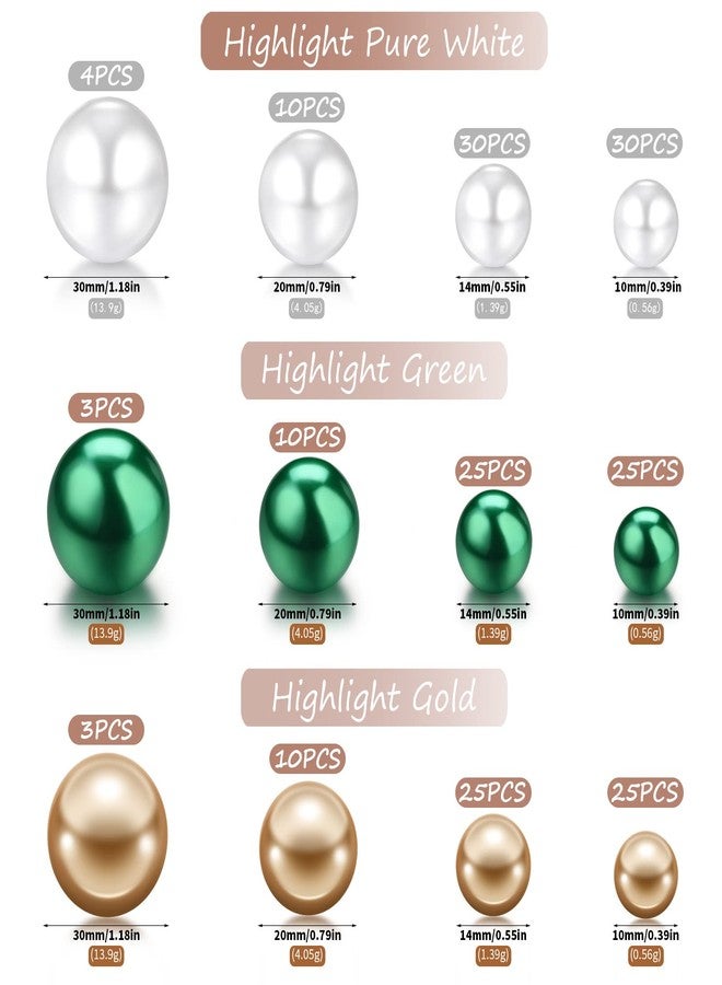 جيديف مجموعة جاديف من 200 قطعة من خرز اللؤلؤ لتزيين المزهريات وقطع الزينة المركزية، خرز مكياج لؤلؤي بدون ثقوب لحفلات الزفاف والعطلات وحفلات المنزل وحامل فرش المكياج، مقاسات 10/14/20/30 مم (ذهبي، أخضر، أبيض) - Image 3