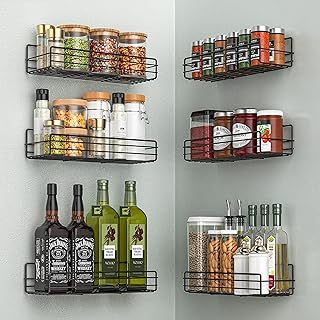 Moforoco Spice Rack Organizer Wall Mount (6Pack), Hanging Black Spice Organizer Shelf, Farmhouse Seasoning Organizer, - Image 1
