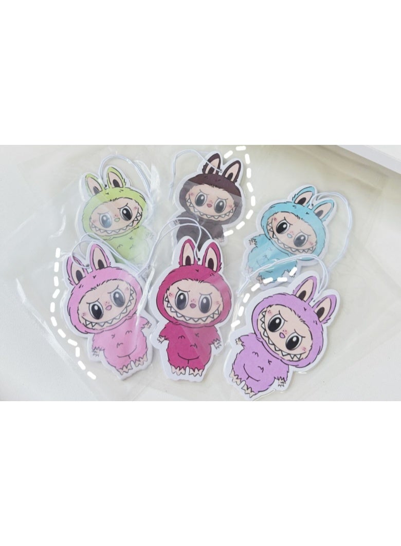 LABUBU 6 pieces of cartoon rab incense sheet car pendant - Image 1