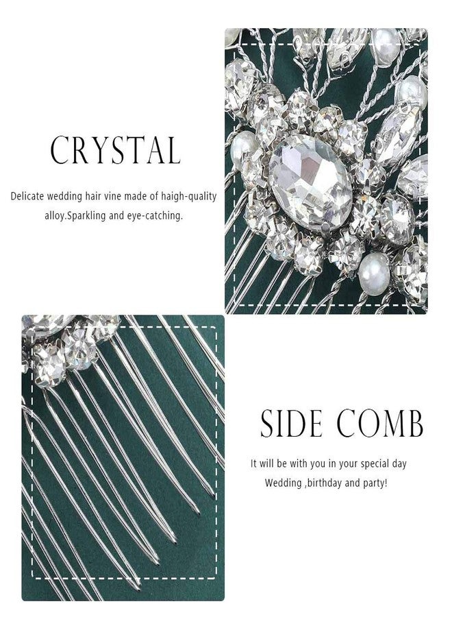 إيز ديلي مشط شعر زفاف من إيزدايلي برايد، فضي مرصع بأحجار الراين، قطع شعر جانبية مرصعة بالكريستال، مشابك شعر، إكسسوارات شعر للنساء والفتيات - Image 3