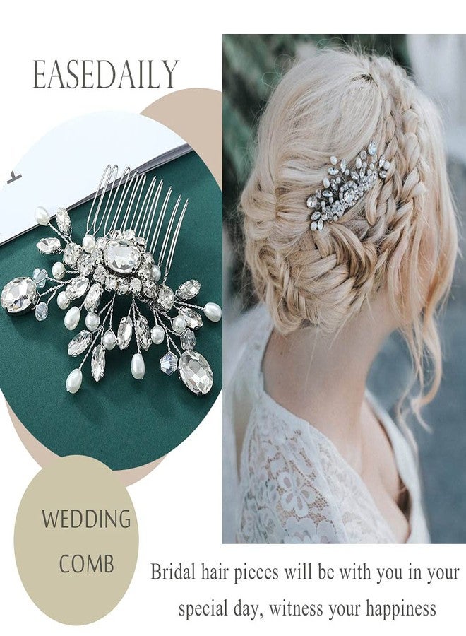 إيز ديلي مشط شعر زفاف من إيزدايلي برايد، فضي مرصع بأحجار الراين، قطع شعر جانبية مرصعة بالكريستال، مشابك شعر، إكسسوارات شعر للنساء والفتيات - Image 4