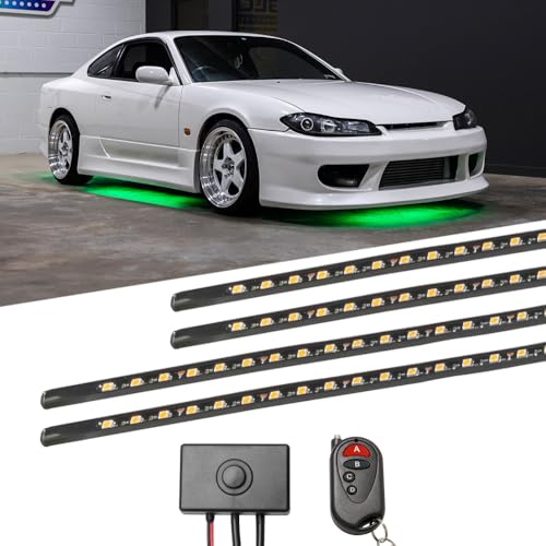 LEDGlow 4pc Green Flexible Car Slimline LED Underbody Underglow Accent Neon Lighting Kit - 4 Unique Patterns - Water Resistant, Low Profile Tubes - Includes Control Box & Remote - Image 1
