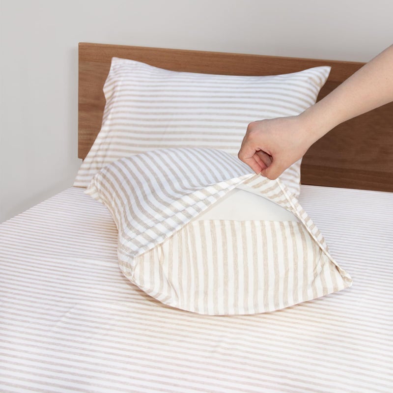 Mejoroom Striped Queen Size Sheet Set - Hotel Luxury 1800 Bedding Sheets & Pillowcases - Deep Pocket Fitted Sheet, Soft, Breathable, Wrinkle & Fade Resistant - 4 Piece (Beige Stripe) - Image 3
