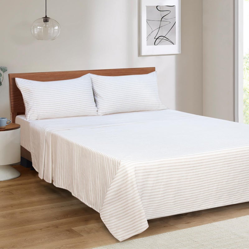 Mejoroom Striped Queen Size Sheet Set - Hotel Luxury 1800 Bedding Sheets & Pillowcases - Deep Pocket Fitted Sheet, Soft, Breathable, Wrinkle & Fade Resistant - 4 Piece (Beige Stripe) - Image 5