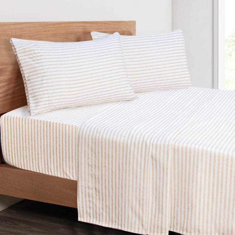 Mejoroom Striped Queen Size Sheet Set - Hotel Luxury 1800 Bedding Sheets & Pillowcases - Deep Pocket Fitted Sheet, Soft, Breathable, Wrinkle & Fade Resistant - 4 Piece (Beige Stripe) - Image 1