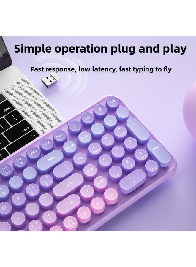 Loquat BOW Fashion Gradient Wireless Keyboard Mouse Suit K600 Laptop Desktop Computer Universal Home Quiet Office-color:Summer Purple-Wireless Keyboard + Dual Mode Mouse| Send Charging Cable - Image 4