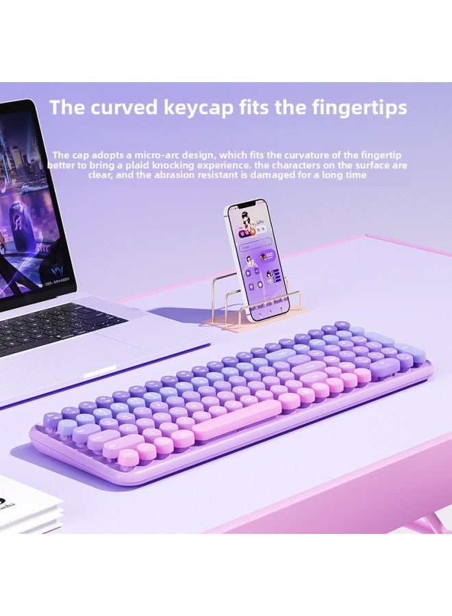 Loquat BOW Fashion Gradient Wireless Keyboard Mouse Suit K600 Laptop Desktop Computer Universal Home Quiet Office-color:Summer Purple-Wireless Keyboard + Dual Mode Mouse| Send Charging Cable - Image 3