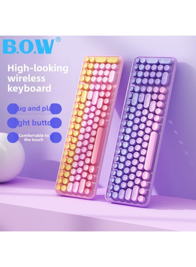 Loquat BOW Fashion Gradient Wireless Keyboard Mouse Suit K600 Laptop Desktop Computer Universal Home Quiet Office-color:Summer Purple-Wireless Keyboard + Dual Mode Mouse| Send Charging Cable - Image 2