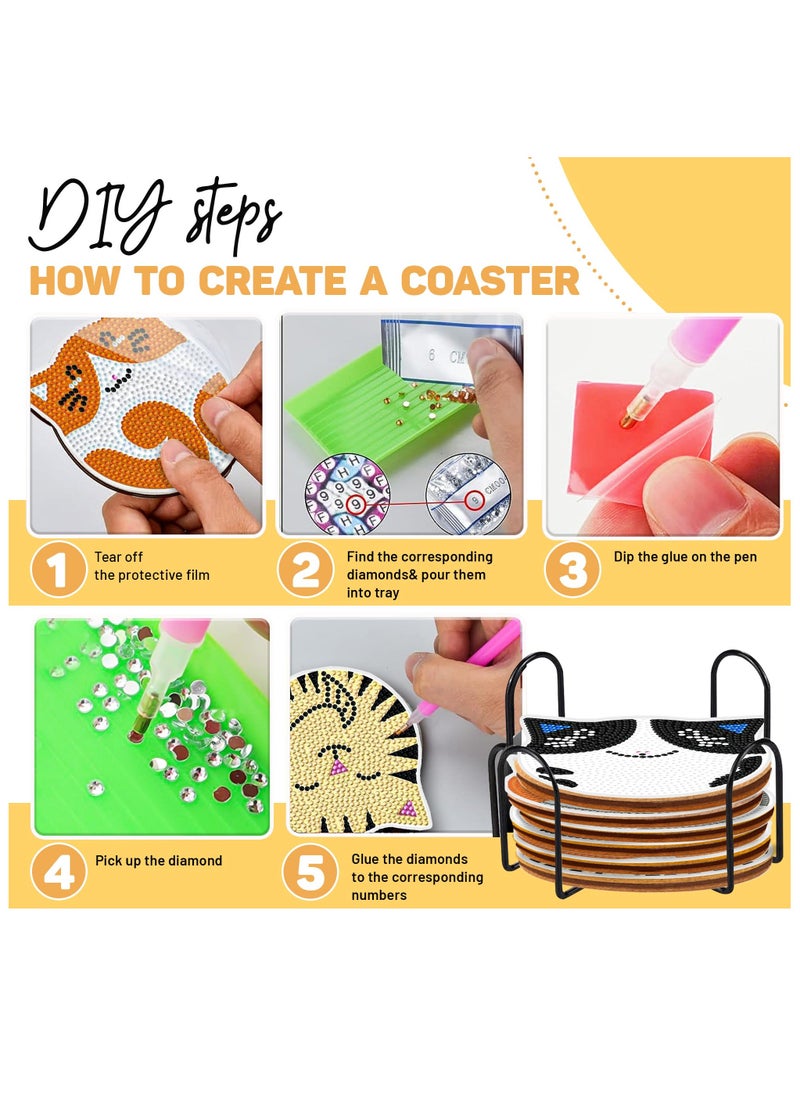 LKTOCAFT - 6 PCS Animal Diamond Art Coasters Set DIY Round Wooden Cup Holders for Home Bar Table Decor, Crafts & Gifts - Image 1