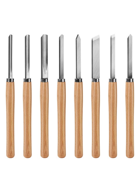 HAUTMEC Professional Wood Turning Chisel 8 pcs Set, Lathe Chisel Set with 2 Skew 1 Spear Point 1 Parting 1 Round Nose & 3 Gouge Tools for Beginners, Hobbyists and Professionals HT0237-WW