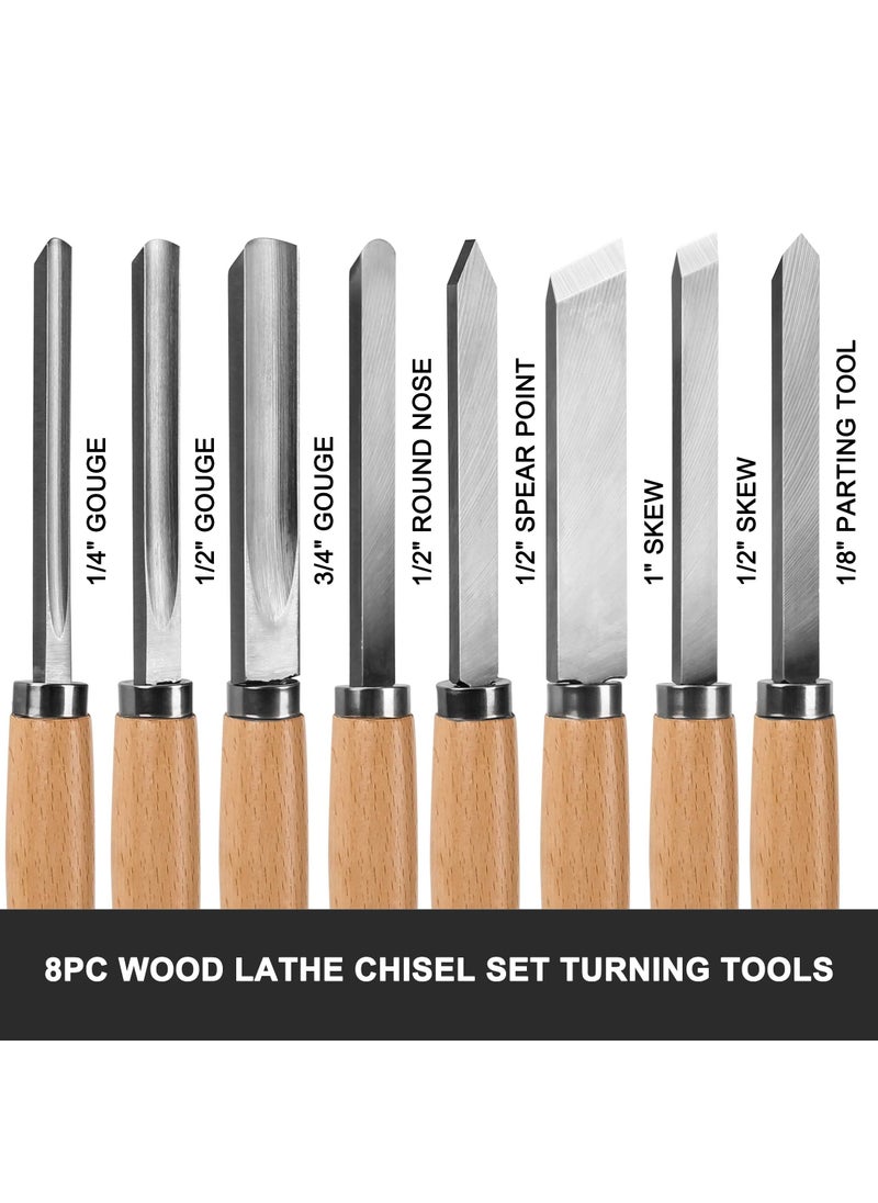 HAUTMEC HAUTMEC Professional Wood Turning Chisel 8 pcs Set, Lathe Chisel Set with 2 Skew 1 Spear Point 1 Parting 1 Round Nose & 3 Gouge Tools for Beginners, Hobbyists and Professionals HT0237-WW  - Image 3